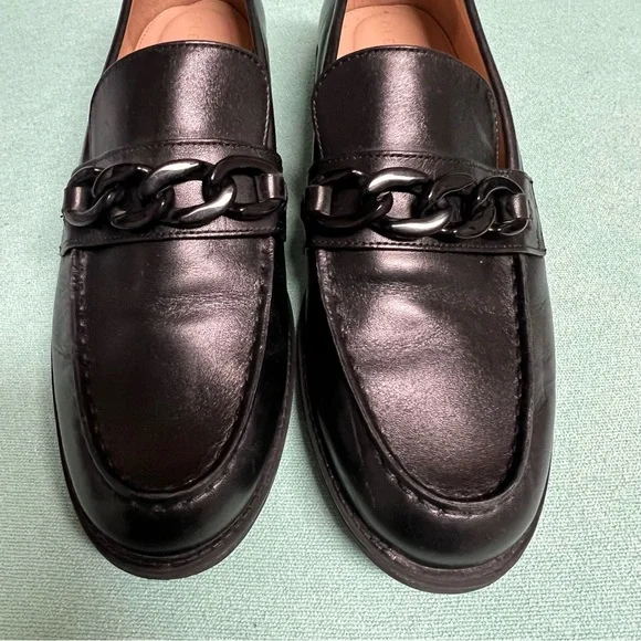Cole Haan Stassi slip on Black Leather Loafers chunky chain hardware comfort - Picture 2 of 14